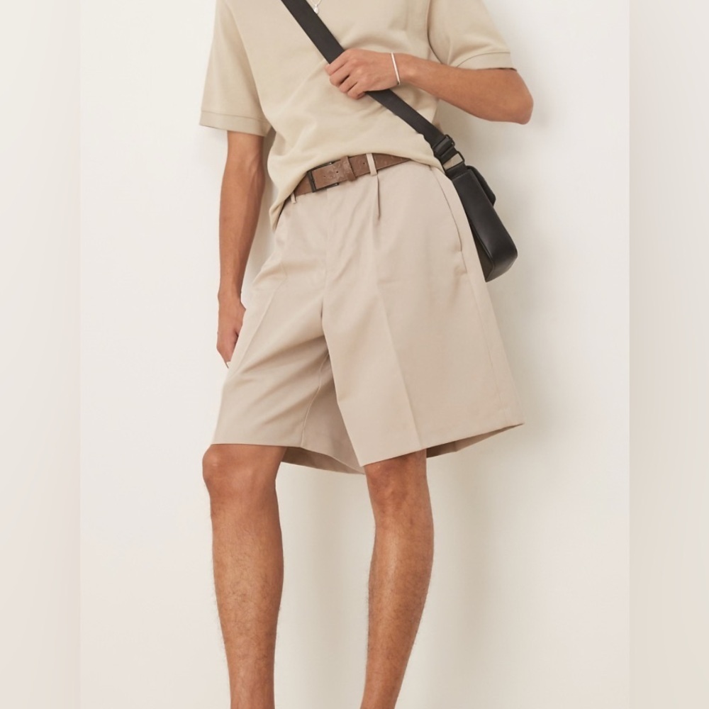 ASOS DESIGN smart bermuda shorts with front pleat in stone 30